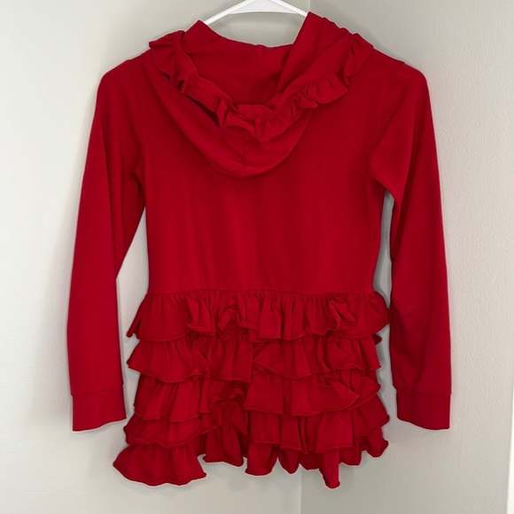 Red, ruffled, zip up with hoodie , kids size 10T - Picture 2 of 4